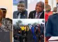 Photo collage of President Joseph Boakai, Senator Amara Konneh, Deputy Information Minister Daniel Sando, and former Finance Minister Samuel Tweah alongside scenes from the July 17 protest in Monrovia