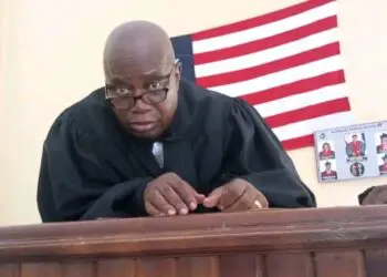Resident Judge Boimah Kontoe of the Ninth Judicial Circuit Court delivers remarks in Bong County, calling for a special court to fast-track drug-related cases.