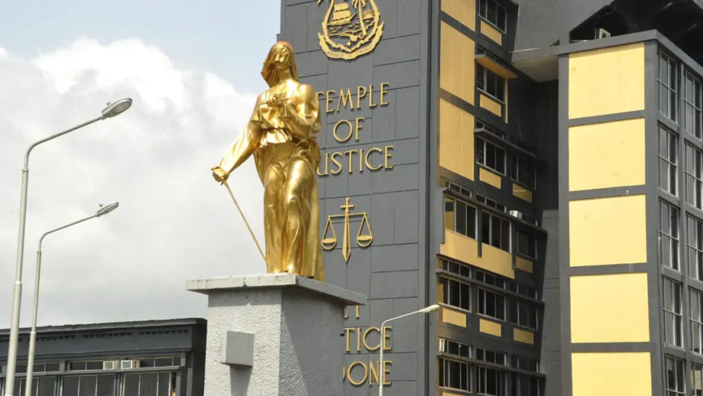 Golden statue of Lady Justice in front of Liberia’s Temple of Justice, where the Judiciary will launch a weeklong personnel verification and credential audit.