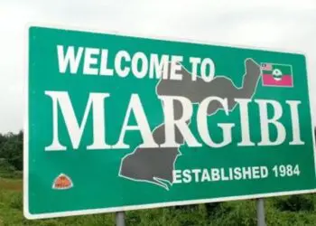 Welcome to Margibi County road sign highlighting the center of political tensions over government representation in Liberia.