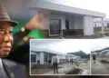 President Joseph Nyuma Boakai pictured alongside images of a fenced villa compound in Foya, Lofa County, amid growing public concern over its funding and ownership