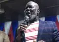 House Speaker Richard Nagbe Koon addresses residents during a public engagement on his southeastern Liberia tour.