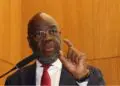 Bomi County Senator Edwin Melvin Snowe speaks at a public event in Monrovia.