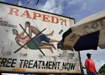 Public awareness billboard in Monrovia highlighting rape prevention referenced in a fact check about rape statistics in Liberia.