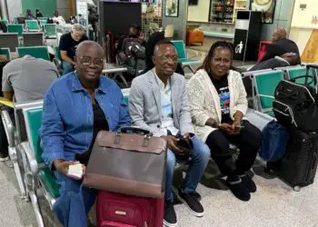 LNBA President F. Juah Lawson with Elisha Forkeyoh and Gedu Johnson Savice before departing for Cape Verde
