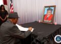 President Boakai signing marks the official opening of the book of condolence for the fallen Associate Justice by the Judiciary
