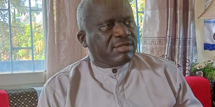 Bishop Kortu Brown addressing journalists in Browerville urging equal application of law in rape cases and calling on suspended Deputy Minister Bryant McGill to surrender to investigators