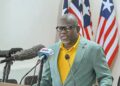 Liberia Information Minister Jerolinmek Piah speaks in Monrovia while clarifying the U.S. visa suspension for Liberians