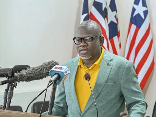 Liberia Information Minister Jerolinmek Piah speaks in Monrovia while clarifying the U.S. visa suspension for Liberians