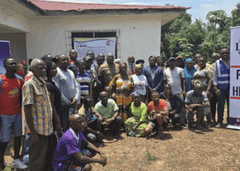 Members of the LERC Board of Commissioners, Ministry of Mines and Energy representatives, and stakeholders at the public hearing in Bopolu, Gbarpolu County.