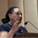 Ambassador Josephine Nkrumah speaks at a podium during an ECOWAS event in Monrovia, supporting Liberia’s bid to host key regional institutions