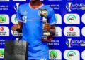 Liberian midfielder Bendu Yantay poses with her Woman of the Match trophy after scoring a stunning free kick against Mali in the WAFU A Women’s Cup.