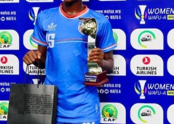 Liberian midfielder Bendu Yantay poses with her Woman of the Match trophy after scoring a stunning free kick against Mali in the WAFU A Women’s Cup.