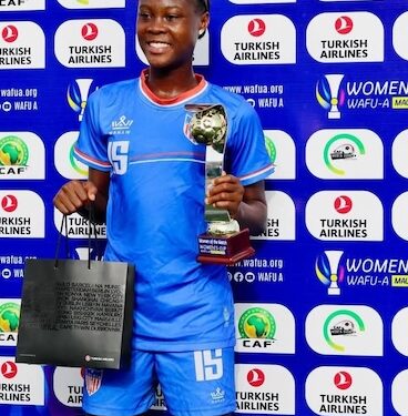 Liberian midfielder Bendu Yantay poses with her Woman of the Match trophy after scoring a stunning free kick against Mali in the WAFU A Women’s Cup.