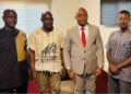 Leaders of CEMESP and AREPT pose after signing a Memorandum of Understanding to boost public awareness on asset recovery and anti-corruption in Liberia.