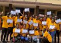 2024/2025 II Leadership Class students from Cuttington University pose with certificates after completing the PAD 401 Leadership Seminar in Suakoko, Liberia