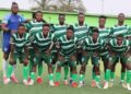 Bukonjadeh FC players line up for a team photo before kickoff during the 2024/2025 football season amid financial and sponsorship challenges.