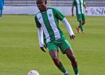 Liberian footballer Jenkins Sieh on the pitch during his stint with FK Apolonia in Albania, before returning home amid a scandal involving contract breaches and unpaid wages.