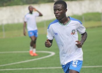 Liberian footballer Jenkins Sieh in action on the pitch before his release by FK Apolonia in Albania