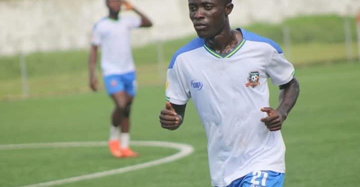 Liberian footballer Jenkins Sieh in action on the pitch before his release by FK Apolonia in Albania