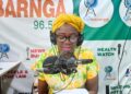 Bong County Superintendent Hawa Norris speaks during a live radio interview on Super Bongese FM, highlighting unemployment as a driver of drug addiction in Liberia.