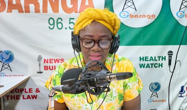Bong County Superintendent Hawa Norris speaks during a live radio interview on Super Bongese FM, highlighting unemployment as a driver of drug addiction in Liberia.