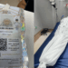 Liberian pilgrim ID card of Ma Bindu Sumaworo and her covered body on a hospital stretcher in Madina after her passing during the 2025 Hajj pilgrimage.