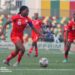 Liberia’s deputy captain Mimi Eiden controls the ball during a WAFU Zone A Women’s Cup match against Mauritania, with teammates in support.