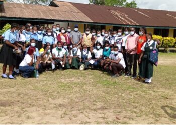 Group photo of students and facilitators during PHIL Inc.’s Menstrual Hygiene Day symposium at Tubman University in Harper, Maryland County, Liberia — May 28, 2025.
