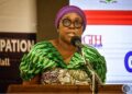 Liberia’s Foreign Minister Sara Beysolow Nyanti speaking at the Liberia Investment Conference in Accra, Ghana