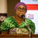 Liberia’s Foreign Minister Sara Beysolow Nyanti speaking at the Liberia Investment Conference in Accra, Ghana