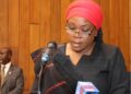 Liberia’s Foreign Minister Sara Beysolow Nyanti delivering a speech