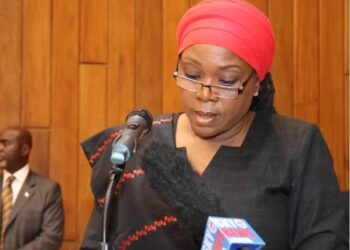Liberia’s Foreign Minister Sara Beysolow Nyanti delivering a speech