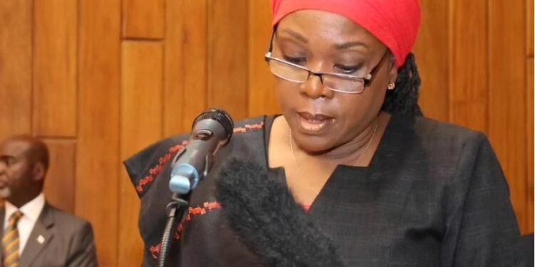 Liberia’s Foreign Minister Sara Beysolow Nyanti delivering a speech