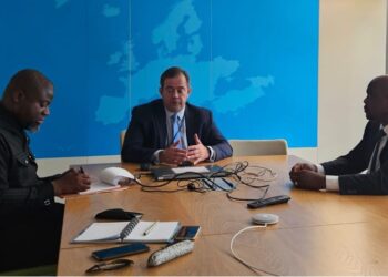 Liberian Ambassador Teeko T. Yorlay meets with Serguei Kouznetsov of the Venice Commission and Minister Counselor Francis R. Grant at the Council of Europe Headquarters in Strasbourg to discuss legal reforms in Liberia.