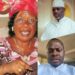 Madam Nancy Doe (left), George Weah (upper right) and, Watson Chelley (lower left) pointing accusing fingers