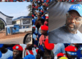 entrance of CDC headquarters, George Weah and crowd