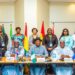 West African transport ministers and delegates pose during a high-level meeting in Abidjan, Ivory Coast, to discuss the establishment of a regional BAG States Airline.