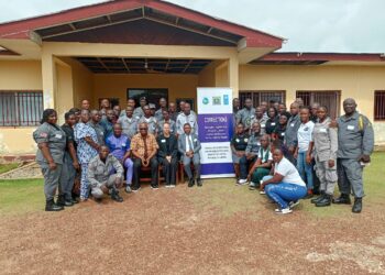 Group photo of Liberian corrections officers, trainers, and civil society representatives during the Ministry of Justice’s middle-level management training workshop at the Gbarnga Regional Hub, May 26, 2025.