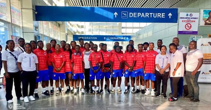 Liberia Women’s National Football Team at the airport ahead of WAFU 2025 tournament in Mauritania
