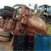 Overturned palm oil tanker with oil drums on the roadside near Harper, Maryland County, Liberia, following a crash on the Harper-Pleebo Highway