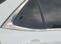 Bullet hole in car window allegedly caused by police gunfire during a disputed land eviction in Mount Barclay, Liberia, June 10, 2025.