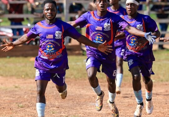 USA FC players celebrate during the LFA National Third Division Playoffs in Zwedru, 2025