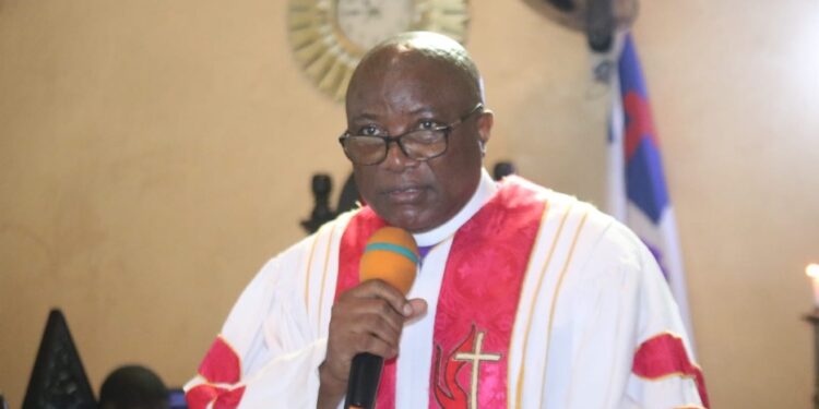 Bishop Samuel J. Quire Jr. addresses United Methodist Church members during a service in Monrovia, Liberia, reaffirming the Church’s traditional stance on marriage.