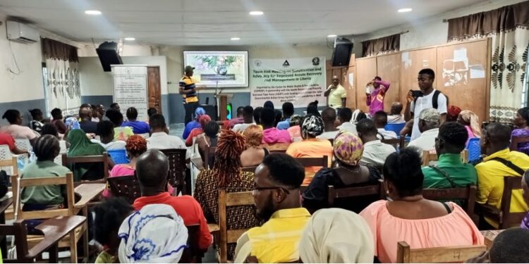 Citizens attend CEMESP and AREPT town hall meeting on asset recovery in Logan Town, Montserrado County