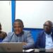 Liberian civil society leaders including Anderson D. Miamen, Esther Yango, and George Sagbeh address the press in Monrovia, warning against proposed amendments to the Local Government Act.
