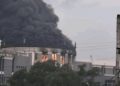 Capitol Building engulfed in flames during December 2024 arson incident in Monrovia, Liberia