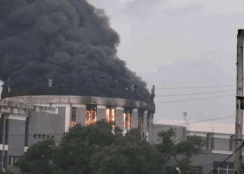 Capitol Building engulfed in flames during December 2024 arson incident in Monrovia, Liberia