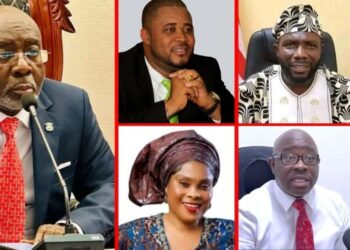 ollage of former House Speaker Jonathan Fonati Koffa (left) seated behind a microphone and gavel, alongside six other Liberian lawmakers — Frank Saah Foko, Abu B. Kamara, Dixon W. Seboe, Priscilla A. Cooper, J. Marvin Cole, and Jacob C. Debee — all named as persons of interest in the December 2024 Capitol Building arson investigation.
