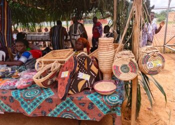 Traditional Liberian woven baskets, crafts, and handmade cultural items displayed at the 2025 National Cultural Festival in Bong County.